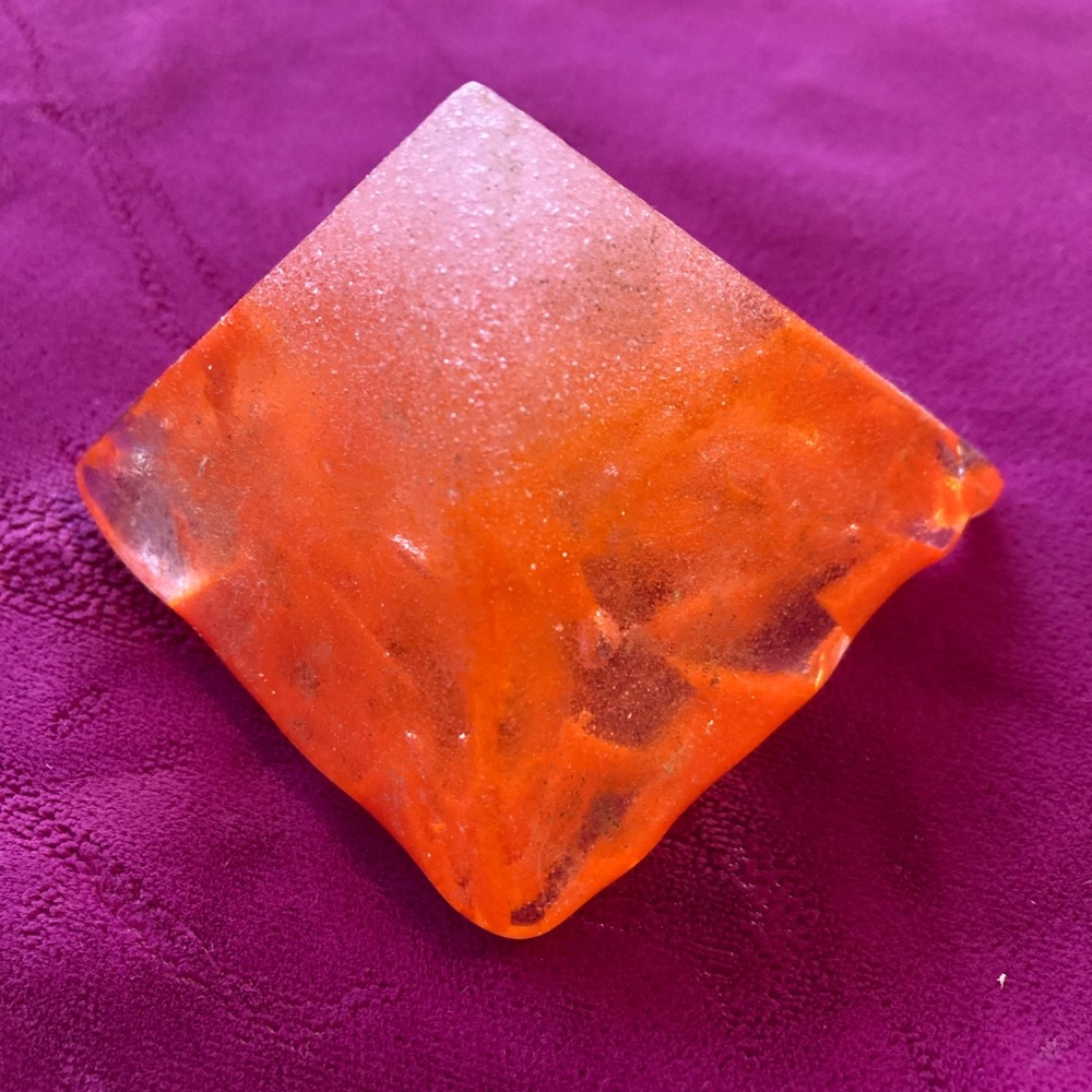 Handmade Glass Pyramid 2”x2.5” Orange Bullseye Glass